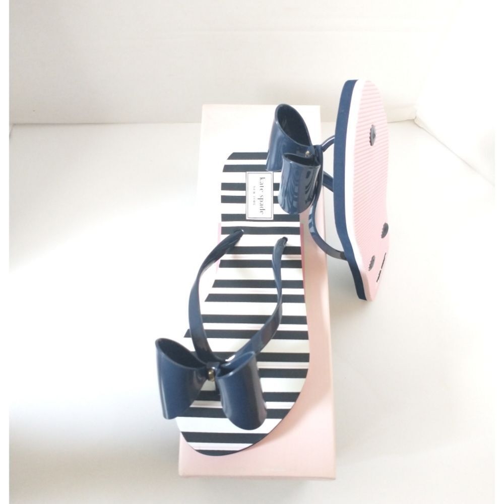 New! KATE SPADE Women's Norma Bow Flip-Flop Sandals Shoes Blue White Size 6 - Picture 7 of 11